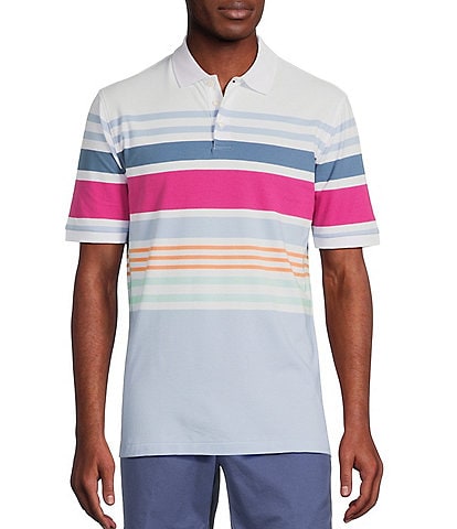 Cremieux Blue Label Classic Fit Multi Stripe Pique Short Sleeve Polo Shirt