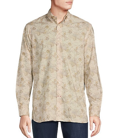 Cremieux Blue Label Down East Collection Map Print Long Sleeve Woven Shirt