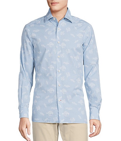 Cremieux Blue Label Fish Print Poplin Long Sleeve Woven Shirt