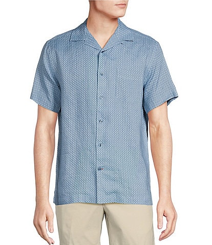 Cremieux Blue Label French Linen Collection Trellis Print Short Sleeve Woven Camp Shirt