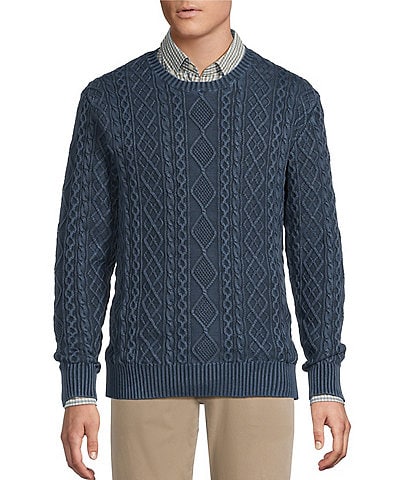 Cremieux Blue Label Garment Dyed Cable Crew Sweater