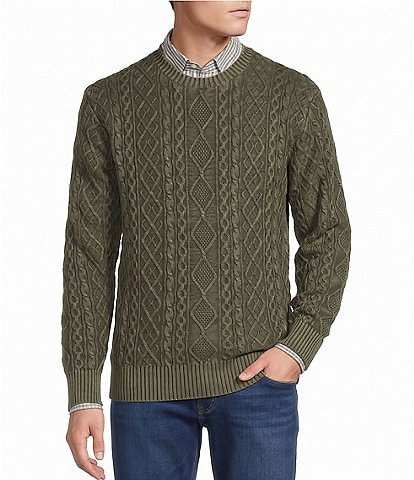 Cremieux Blue Label Garment Dyed Cable Crew Sweater
