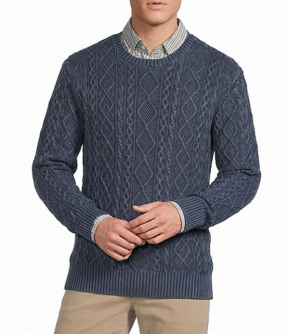 Cremieux Blue Label Garment Dyed Cable Crew Sweater
