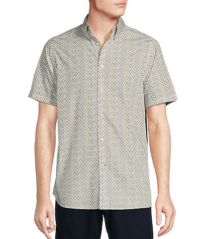 Cremieux Blue Label Geometric Print Cotton Poplin Short Sleeve Woven Shirt