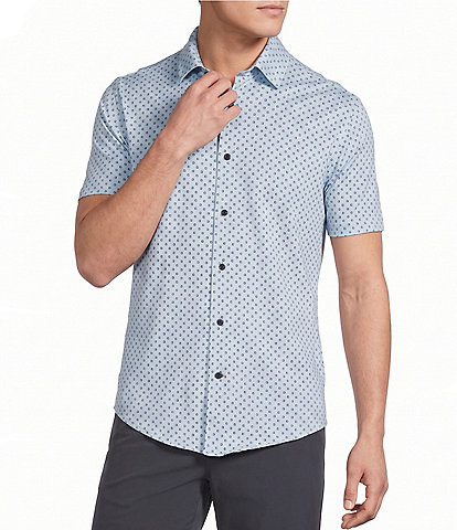 Cremieux Blue Label Geometric Square Print Short Sleeve Coat Front Shirt