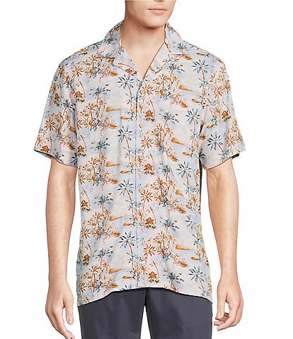 Cremieux Blue Label Island Landscape Print Short Sleeve Woven Camp Shirt