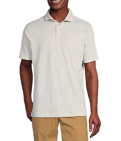 Cremieux Blue Label Lightweight Jacquard Leaf Print Short Sleeve Polo Shirt