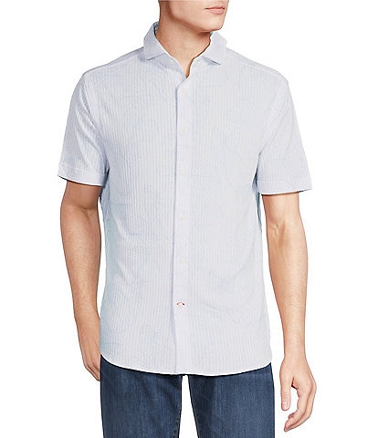 Cremieux Blue Label Palm Lead Printed Seersucker Short Sleeve Coatfront Shirt