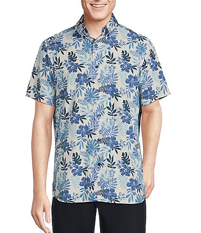 Cremieux Blue Label Palm Leaf Poplin Print Short Sleeve Woven Shirt