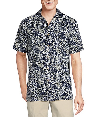 Cremieux Blue Label Palm Leaf Printed Cotton Lyocell Twill Short Sleeve Woven Camp Shirt