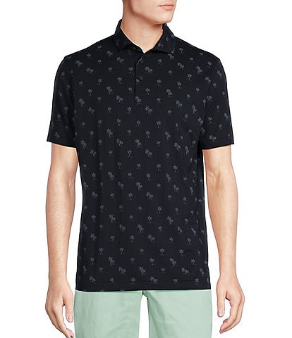 Cremieux Blue Label Palm Tree Print Lightweight Pique Jersey Short Sleeve Polo Shirt