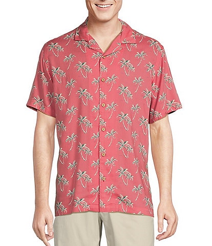 Cremieux Blue Label Palm Tree Printed Rayon Short Sleeve Woven Camp Shirt