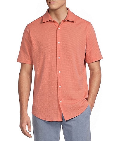 Cremieux Blue Label Performance Solid Seersucker Short Sleeve Coat Front Shirt