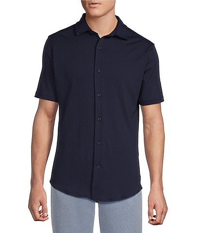 Cremieux Blue Label Performance Solid Seersucker Short Sleeve Coat Front Shirt