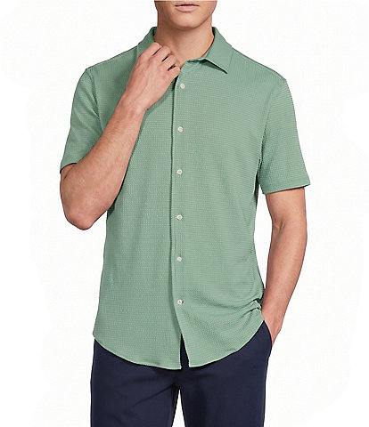 Cremieux Blue Label Performance Solid Seersucker Short Sleeve Coat Front Shirt