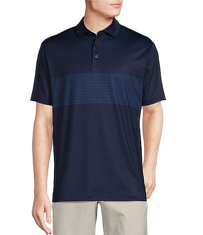 Cremieux Blue Label Performance Stretch Jacquard Chest Striped Short Sleeve Polo Shirt