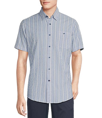 Cremieux Blue Label Performance Stretch Multi-Stripe Seersucker Short Sleeve Woven Shirt