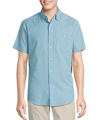 Cremieux Blue Label Performance Stretch Stripe Seersucker Short Sleeve Woven Shirt