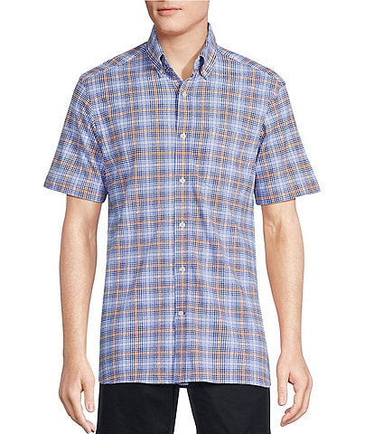 Cremieux Blue Label Plaid Pique Knit Oxford Short-Sleeve Woven Shirt