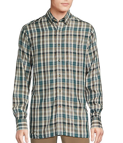 Cremieux Blue Label Plaid Rayon Twill Long-Sleeve Woven Shirt