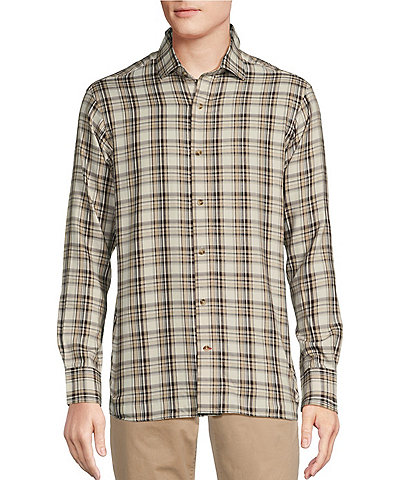 Cremieux Blue Label Plaid Rayon Twill Long-Sleeve Spread Collar Woven Shirt