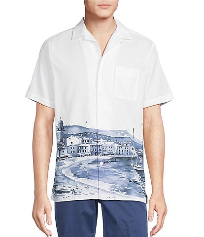 Cremieux Blue Label Saint Tropez Short Sleeve Camp Landscape Print Woven Shirt