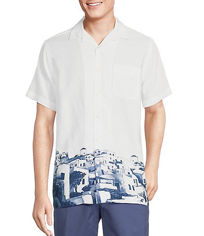 Cremieux Blue Label Santorini Scape Cotton Lyocell Twill Short Sleeve Woven Camp Shirt