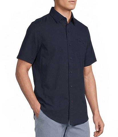 Cremieux Blue Label Seersucker Solid Performance Short Sleeve Woven Shirt