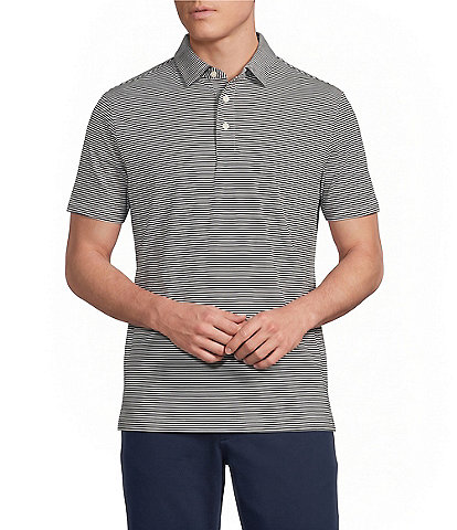 Cremieux Blue Label Short Sleeve Performance Hidden Button Down Stripe Polo