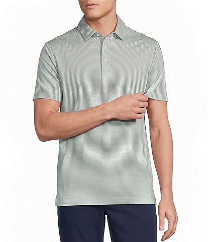 Cremieux Blue Label Short Sleeve Performance Hidden Button Down Stripe Polo