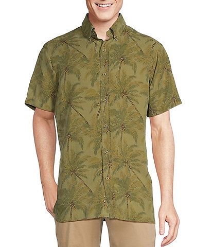 Cremieux Blue Label Slub Twill Tonal Palm Tree Print Short Sleeve Woven Shirt
