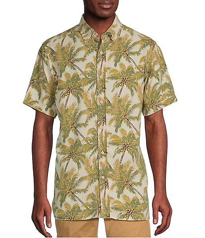 Cremieux Blue Label Slub Twill Tonal Palm Tree Print Short Sleeve Woven Shirt