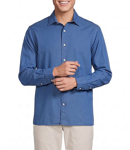 Cremieux Blue Label Solid Albini Denim Long Sleeve Woven Shirt