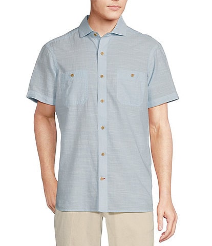 Cremieux Blue Label Solid Chambray Cotton Short Sleeve Woven Shirt