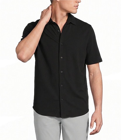 Cremieux Blue Label Solid Coat Front Short Sleeve Shirt