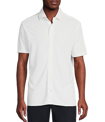 Cremieux Blue Label Solid Knit Pique Oxford Short Sleeve Woven Shirt
