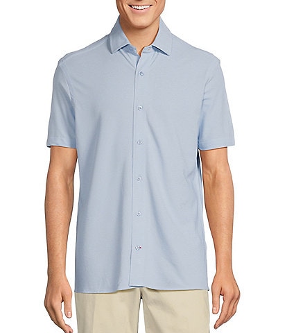 Cremieux Blue Label Solid Knit Pique Oxford Short Sleeve Woven Shirt