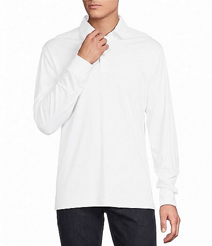  Blue Label Solid Long Sleeve Cotton Interlock Polo Shirt