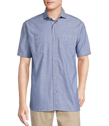 Cremieux Blue Label Solid Cotton Slub Short Sleeve Woven Shirt