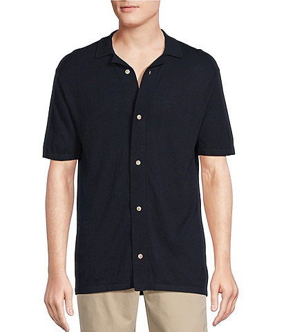 Cremieux Blue Label St. Tropez Collection Solid Short Sleeve Coat Front Sweater