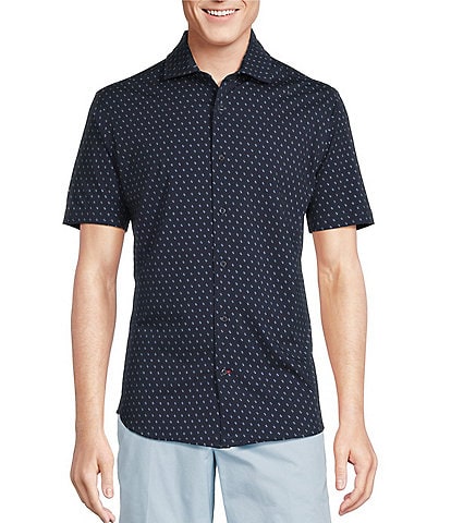 Cremieux Blue Label Stretch Jersey Printed Short Sleeve Coatfront Shirt