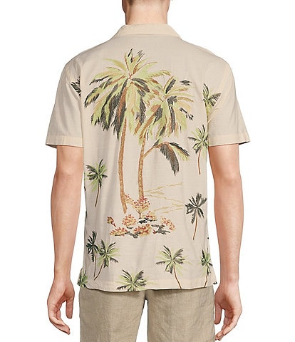 Cremieux Blue Label Tahiti Collection Embroidered Palm Tree Print Short Sleeve Woven Camp Shirt