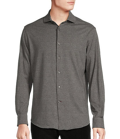 Cremieux Blue Label Tribeca Collection Herringbone Long Sleeve Jersey Coatfront Shirt