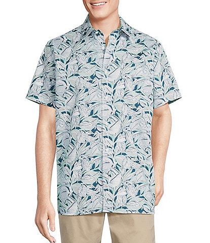 Cremieux Blue Label Tropical Leaf Print Short Sleeve Woven Shirt