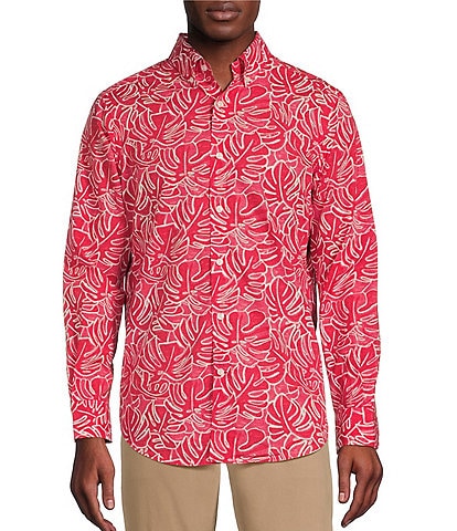 Cremieux Blue Label Tropical Palms Poplin Long Sleeve Woven Shirt