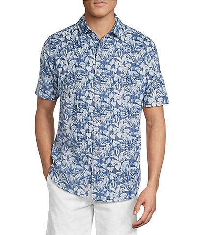 Cremieux Blue Label Tropical Floral Print Seersucker Short Sleeve Button Front Shirt