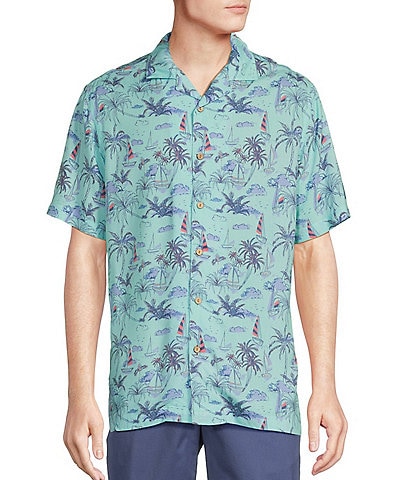 Cremieux Blue Label Tropical Sailing Printed Short Sleeve Woven Camp Shirt