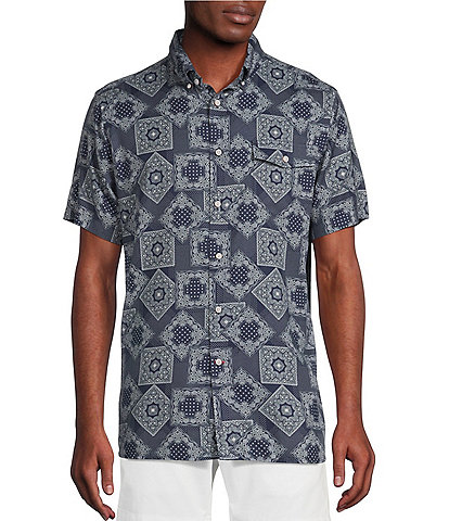 Cremieux Blue Label United In Cremieux Collection Bandana Paisley Print Twill Short Sleeve Woven Shirt