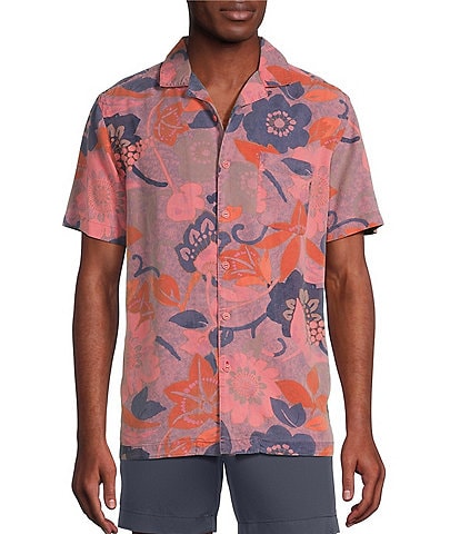 Cremieux Blue Label Washed Down Collection Floral Print Twill Short-Sleeve Woven Camp Shirt