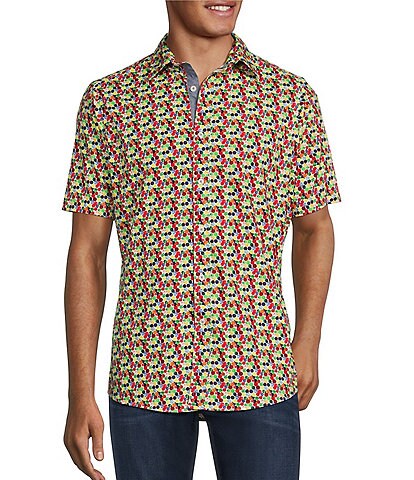 Cremieux Jeans Big & Tall Dotted Print Stretch Short Sleeve Point Collar Woven Shirt